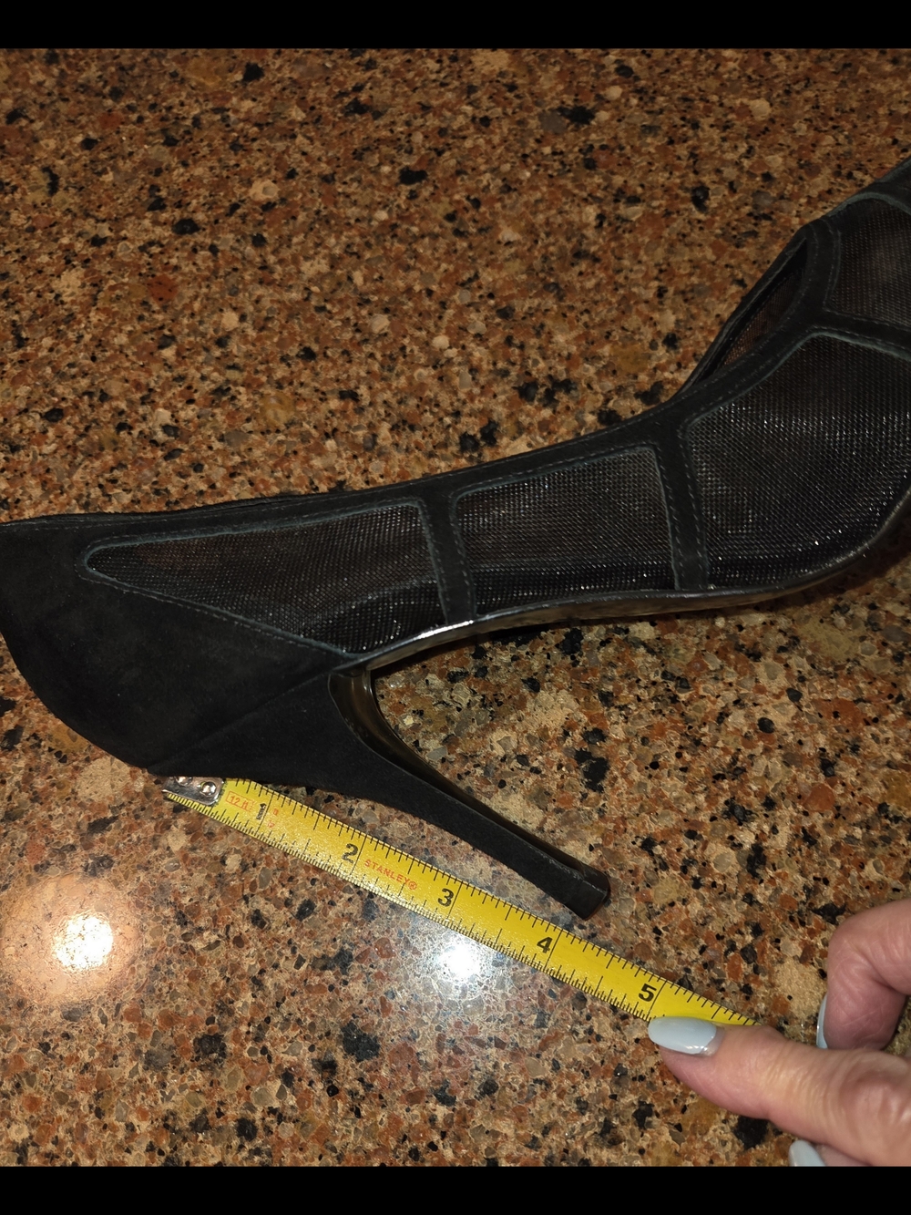 BCBGirls Black Peep-Toe Suede High Heels - Picture 4 of 7